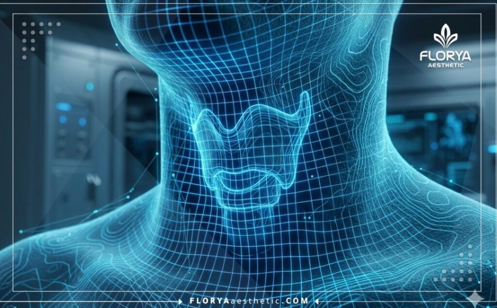 مسح ضوئي ثلاثي الأبعاد لمنطقة الحنجرة والحبال الصوتية بتقنية طبية حديثة.