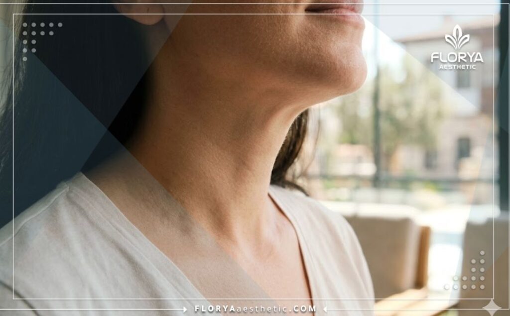 Cinematic close-up showing a flawless aesthetic result of the neck and throat area.