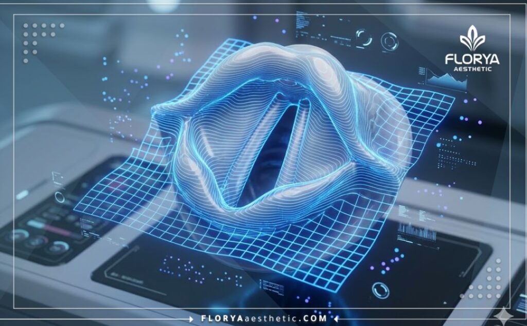 Futuristic 3D surface scan of the vocal cords anatomy
