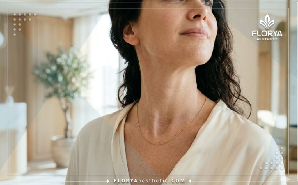 Close-up showing the perfect aesthetic result of the neck and throat