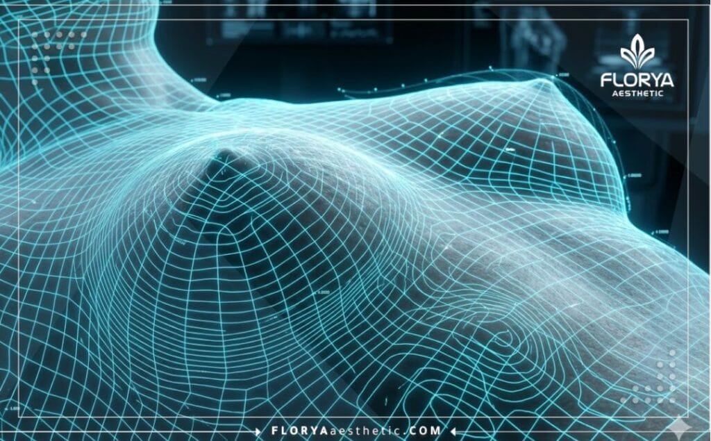 High-tech 3D surface scan detailing the upper torso for precise surgical planning.