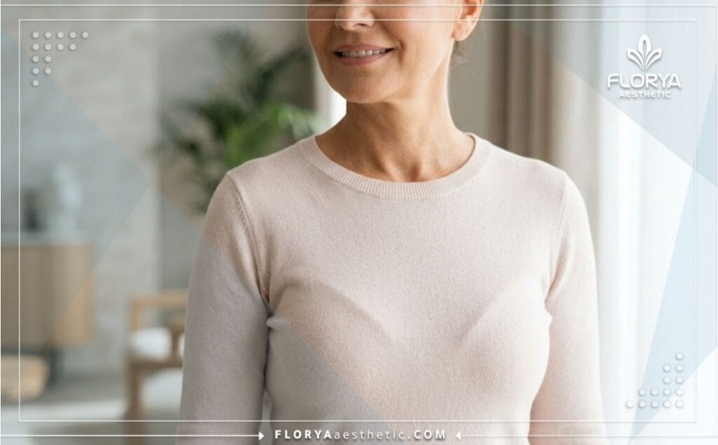 Cinematic close-up shot showcasing the flawless, natural, and highly successful aesthetic result of a breast reconstruction procedure.