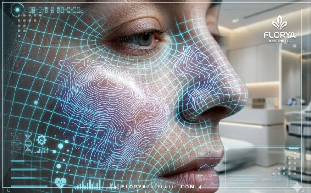 Высокотехнологичное цифровое 3D сканирование поверхности кожи лица для точного анализа эпидермиса.