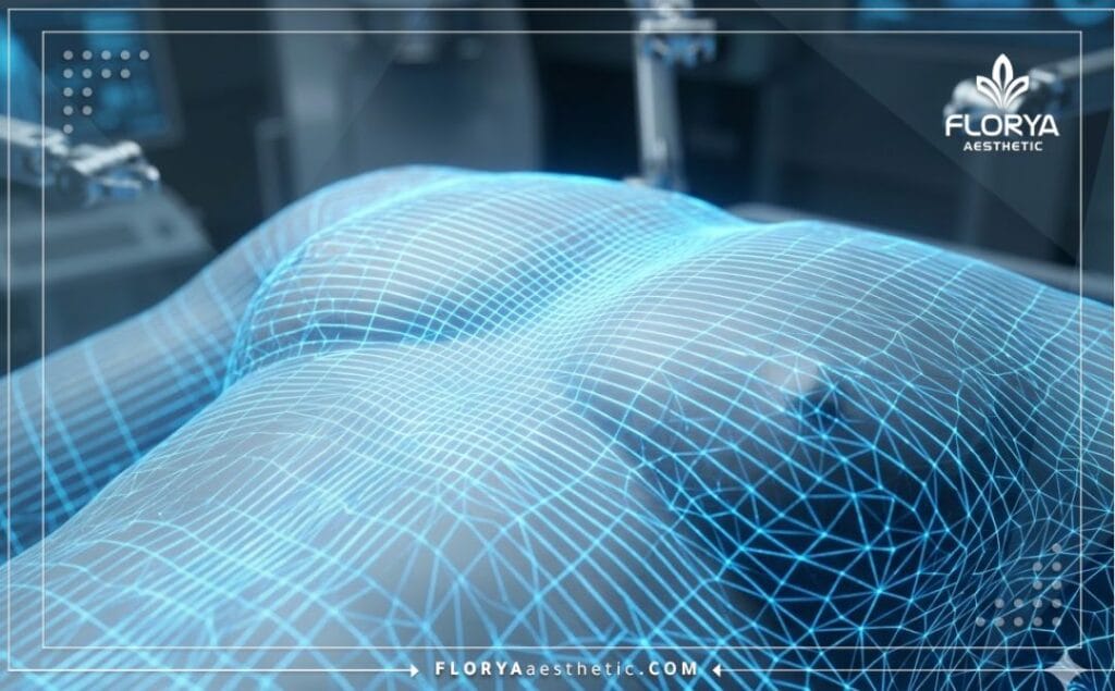 High-tech 3D surface scan mapping the chest area for precise surgical planning.