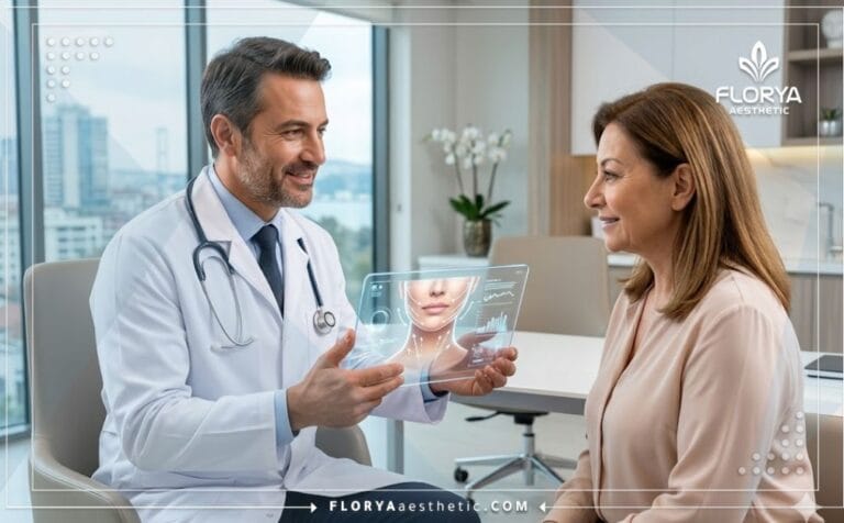طبيب محترف يشرح خطة أفضل عيادة علاج ترهل أسفل الوجه في تركيا باستخدام تقنيات لوحية حديثة