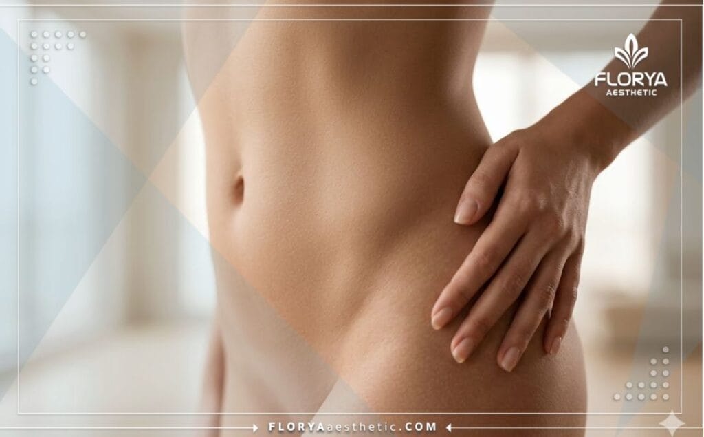 Close-up aesthetic shot highlighting the flawless and successful results of a premium non-invasive fat freezing procedure.