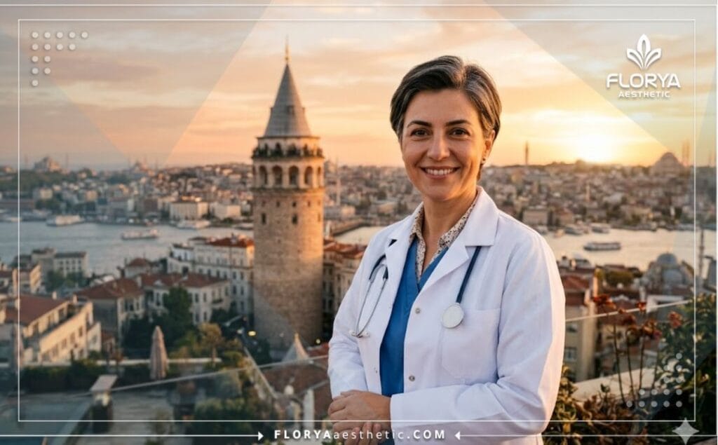 Welcoming doctor in Istanbul smiling with the Bosphorus Bridge in the background