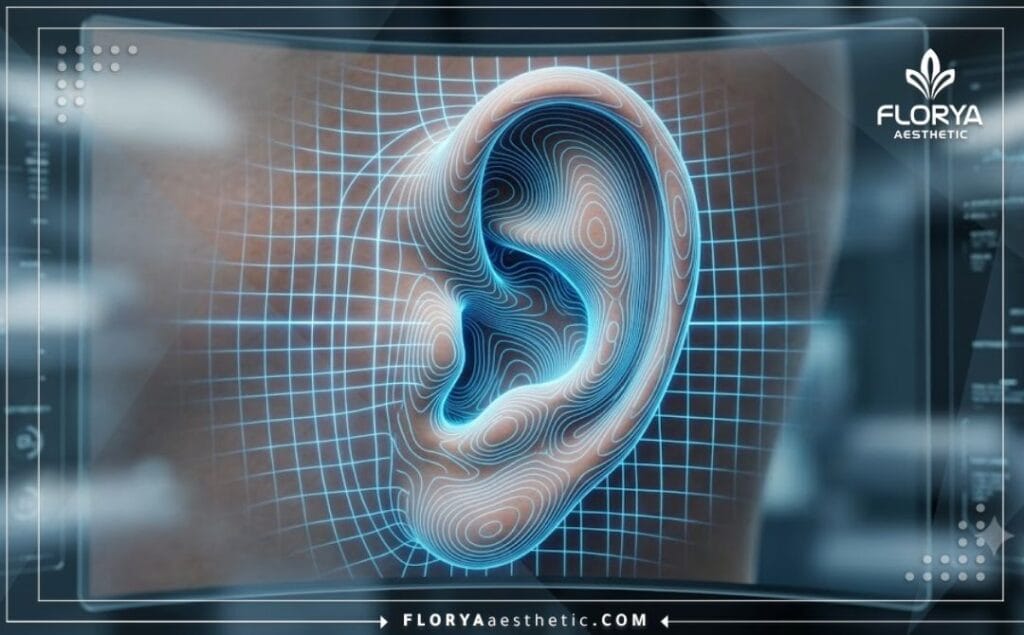 Scan 3D de haute précision de la région de l'oreille pour une planification esthétique.