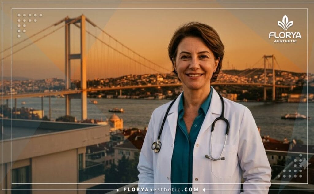 Chirurgien accueillant en otoplastie avec une vue emblématique sur Istanbul.