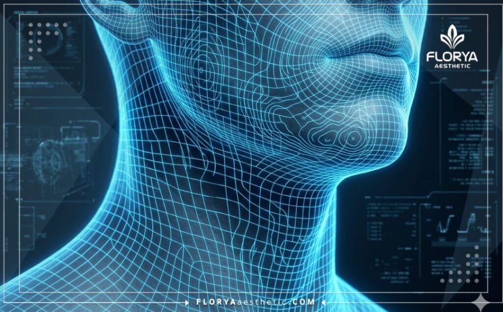 Macro 3D surface scan of the jawline and neck for double chin removal planning