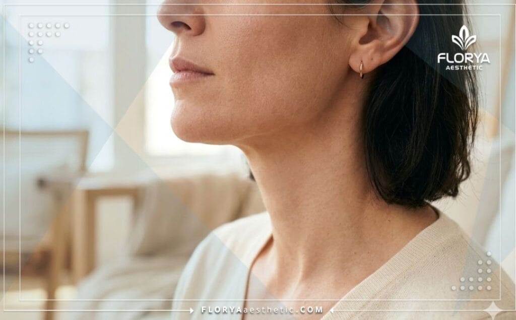 Perfect result of double chin removal showing a sculpted jawline and smooth neck