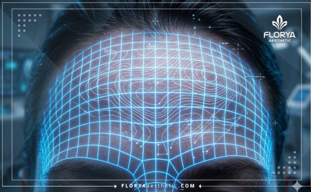 Scan numérique 3D de haute précision de la zone du front pour analyser les rides.