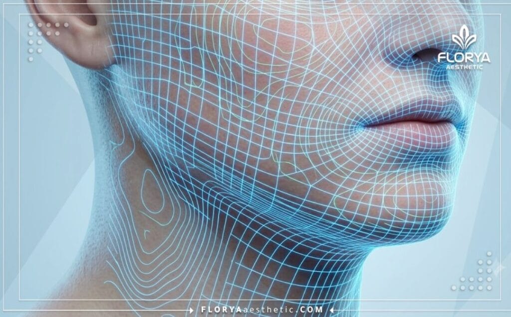 Escaneo digital 3D detallado de la anatomía facial para cirugía estética.