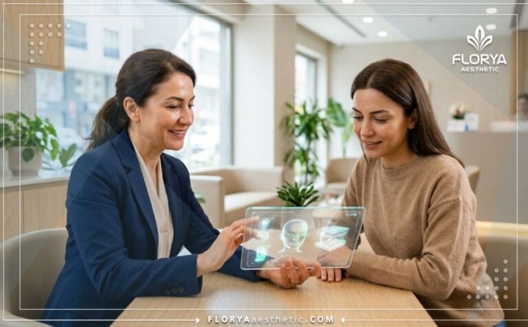صورة لطبيب محترف يشرح خطة العلاج الرقمية مع أفضل دكتور إزالة الذقن المزدوج في تركيا