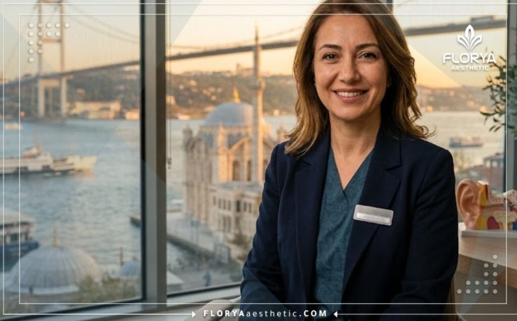 Docteur souriant à Istanbul avec le pont du Bosphore en arrière-plan.