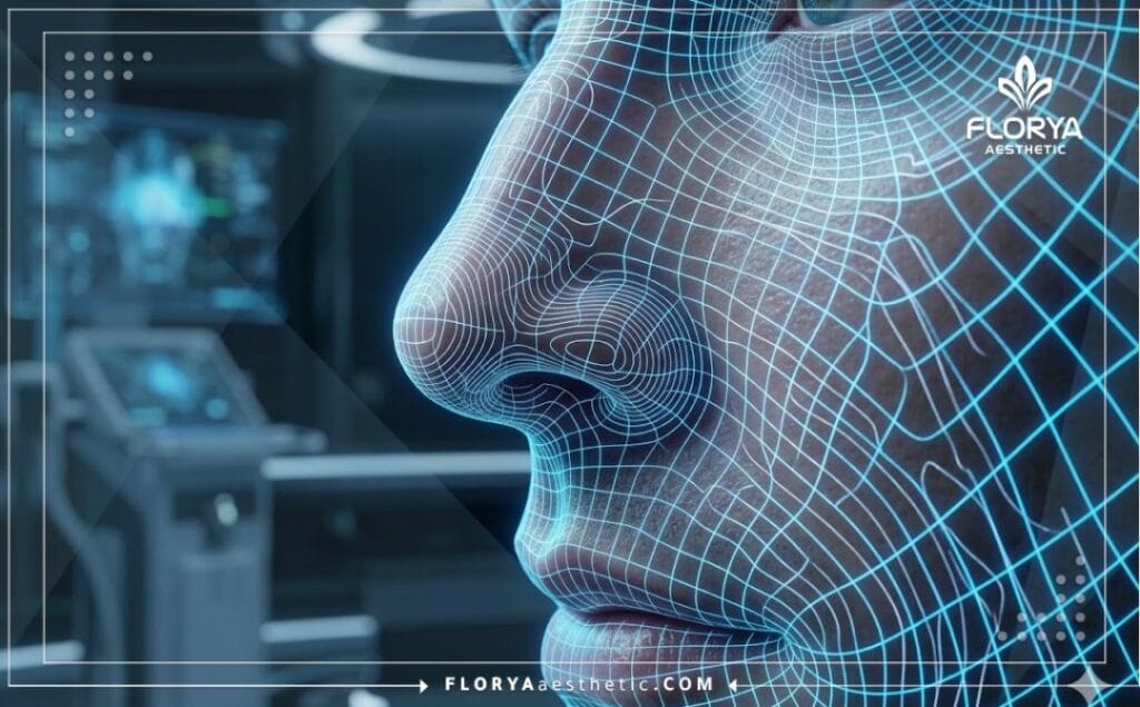 High-tech 3D macro surface scan of a masculine nose structure for surgical precision