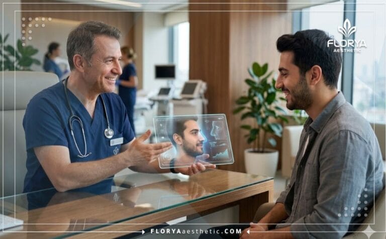 طبيب محترف يشرح خطة العلاج في أفضل عيادة تجميل الأنف للرجال في تركيا باستخدام تقنيات رقمية حديثة
