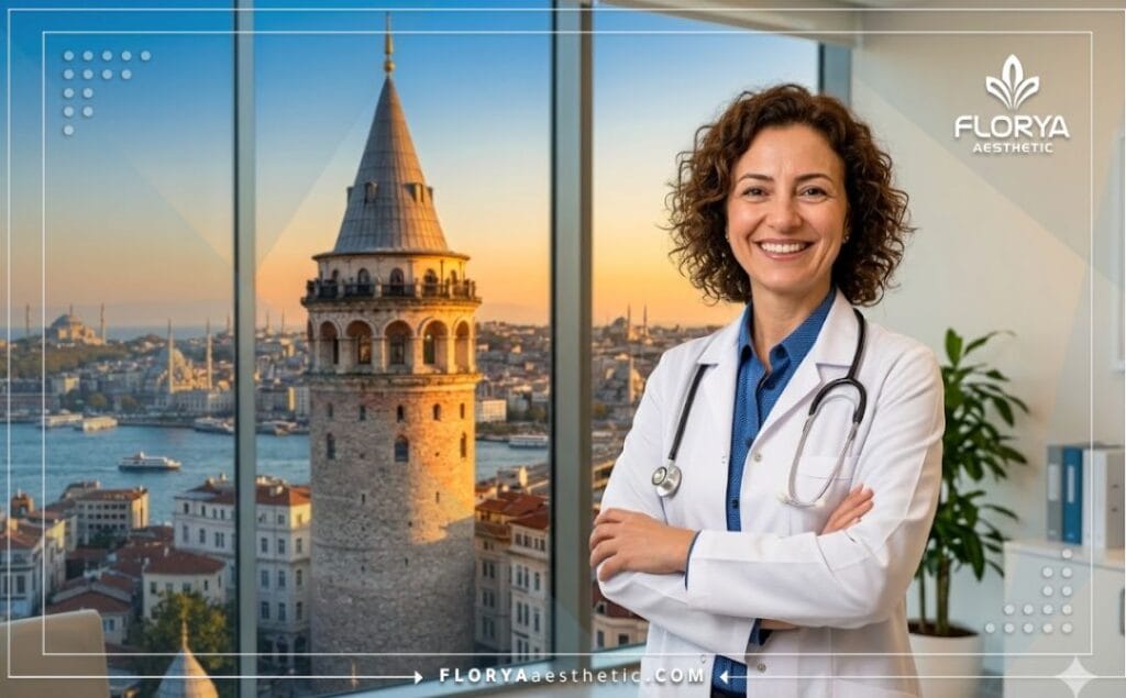 طبيب تجميل يرحب بك في اسطنبول مع خلفية لجسر البوسفور