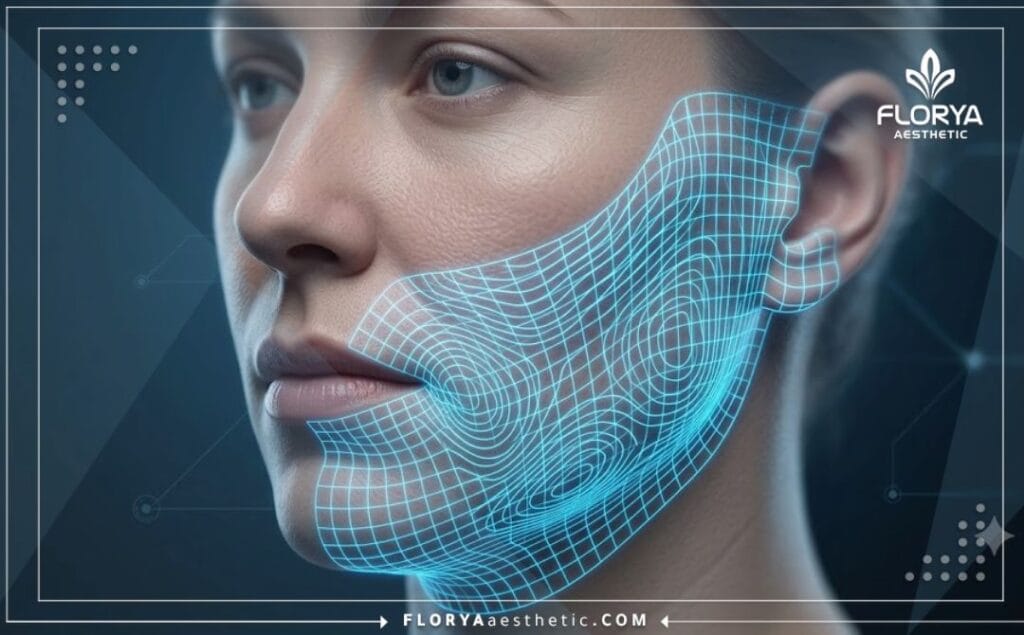 High-tech 3D macro surface scan of the lower face and neck region