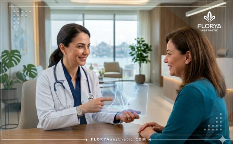طبيب محترف يعرض خطة علاجية رقمية في أفضل عيادة شد الرقبة في تركيا