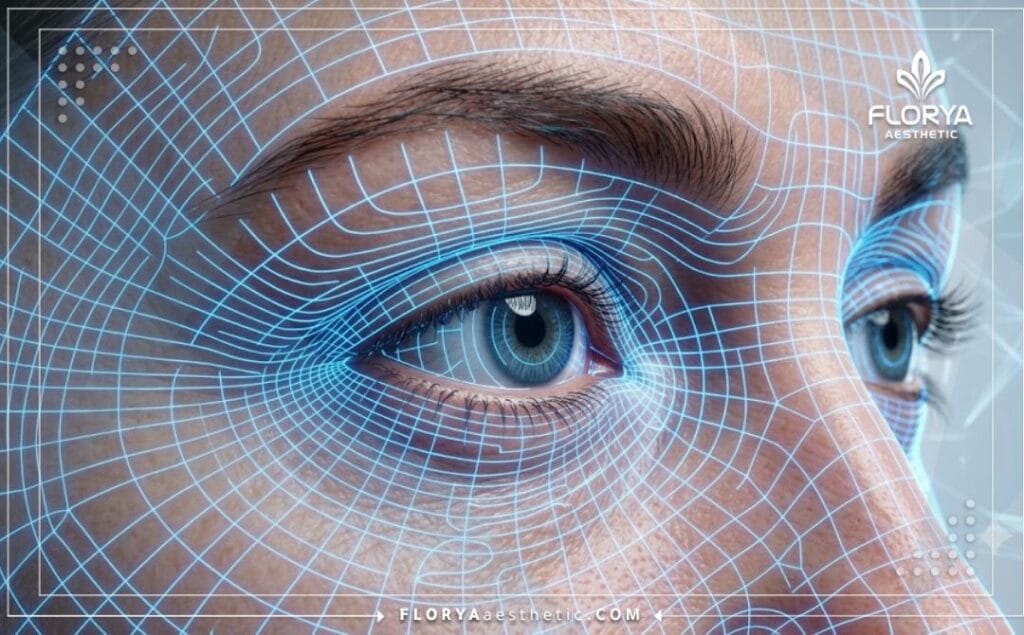 مسح رقمي ثلاثي الأبعاد لمنطقة العين يوضح دقة الفحص الطبي قبل إجراء جراحة تجميل الجفون