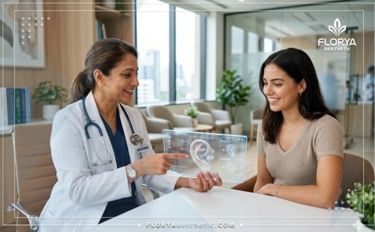 طبيب محترف يستخدم التكنولوجيا الرقمية المتقدمة في أفضل عيادات تجميل الأذن