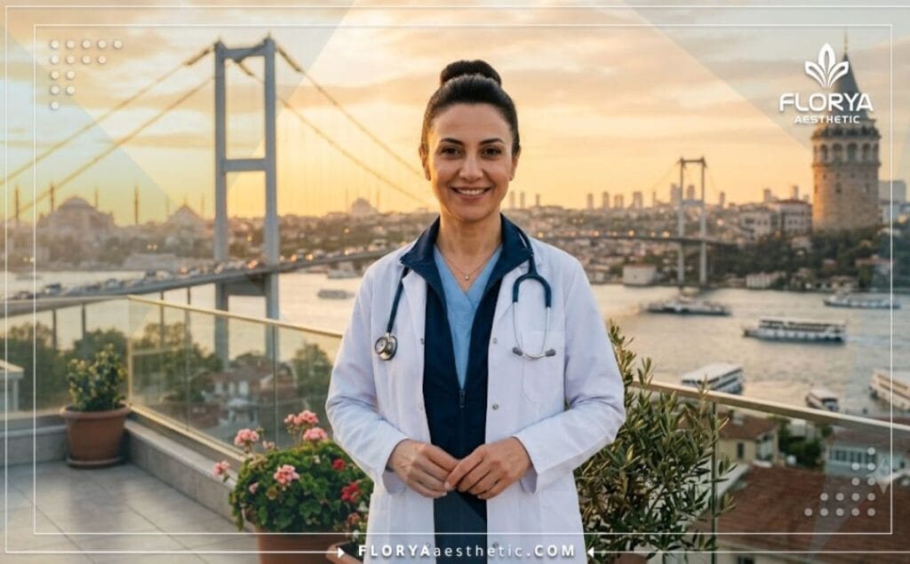Friendly expert otoplasty surgeon welcoming patients with the Bosphorus Bridge in Istanbul