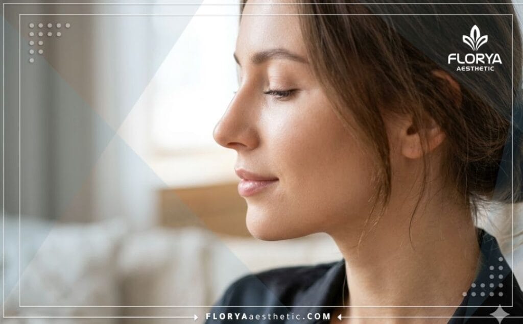Close-up of a perfectly sculpted nose showcasing the flawless aesthetic results of the procedure.