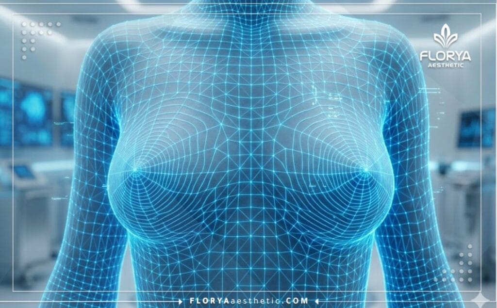 High-tech 3D macro surface scan for breast contouring precision.