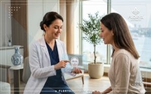 طبيب محترف يعرض خطة العلاج الرقمية في أفضل عيادة شد الوجه بالتردد الحراري في تركيا