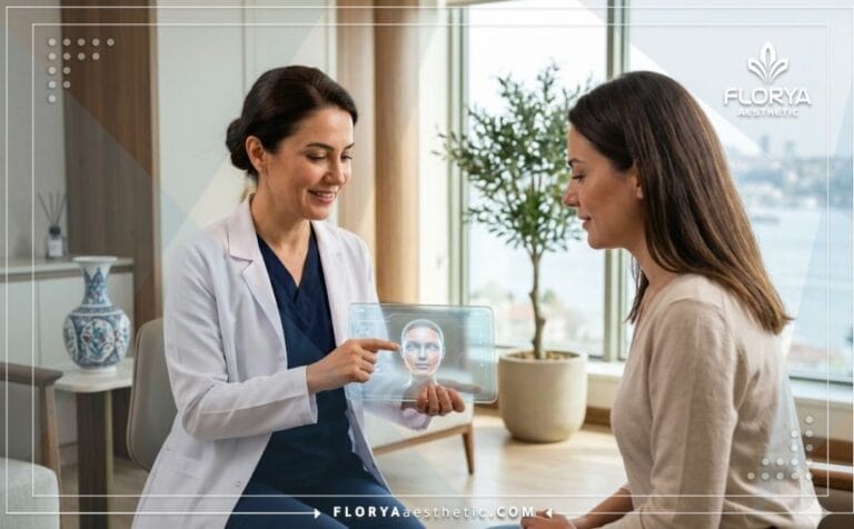 طبيب محترف يعرض خطة العلاج الرقمية في أفضل عيادة شد الوجه بالتردد الحراري في تركيا