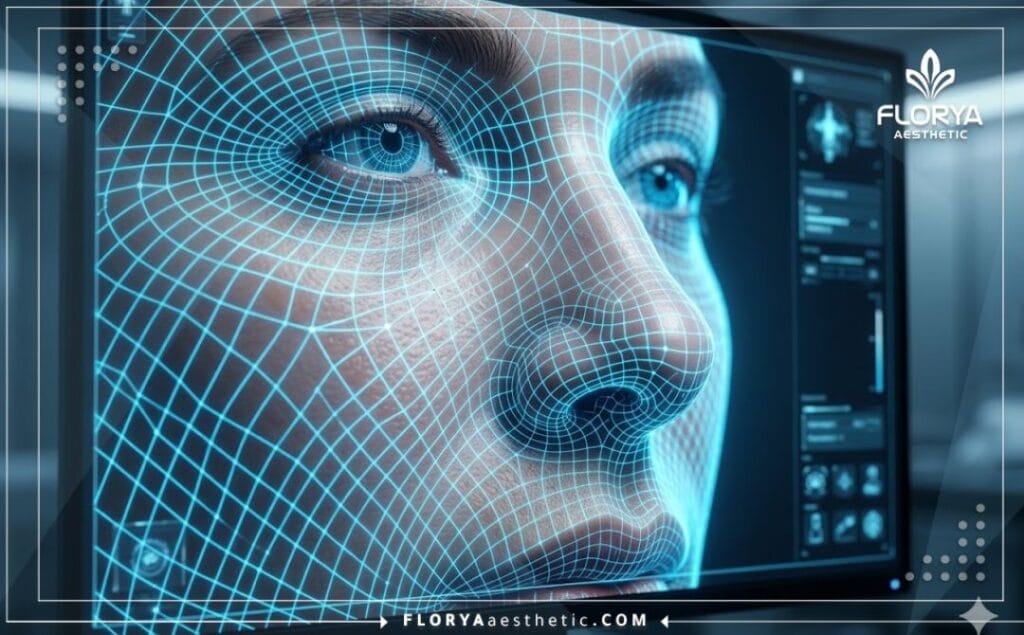 فحص ثلاثي الأبعاد دقيق لمنطقة الأنف يوضح التخطيط الرقمي المتقدم للجراحة.