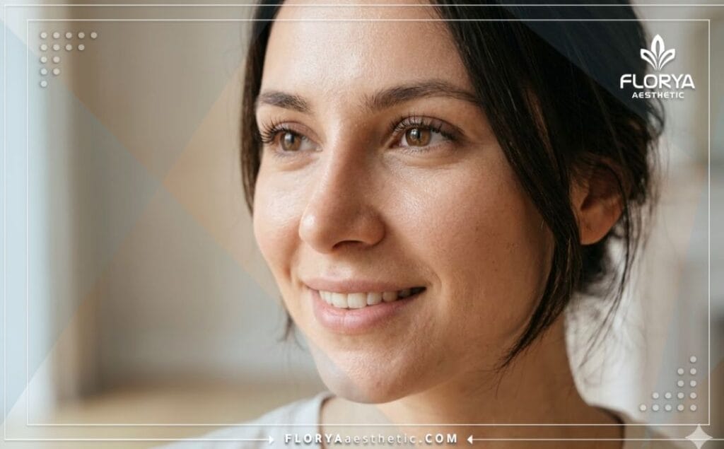صورة سينمائية قريبة تظهر النتيجة المثالية والجمالية لعملية تجميل الأنف الناجحة.