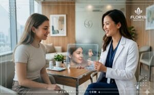 طبيب محترف يعرض خطة رقمية داخل أفضل عيادة تجميل الأنف بالموجات فوق الصوتية (Piezo) بتقنيات حديثة.