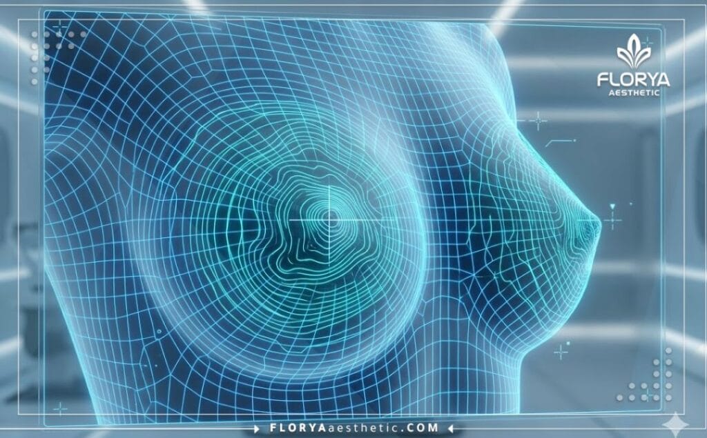 Scan de surface 3D technologique et maillage laser bleu de précision axé sur l'anatomie supérieure.