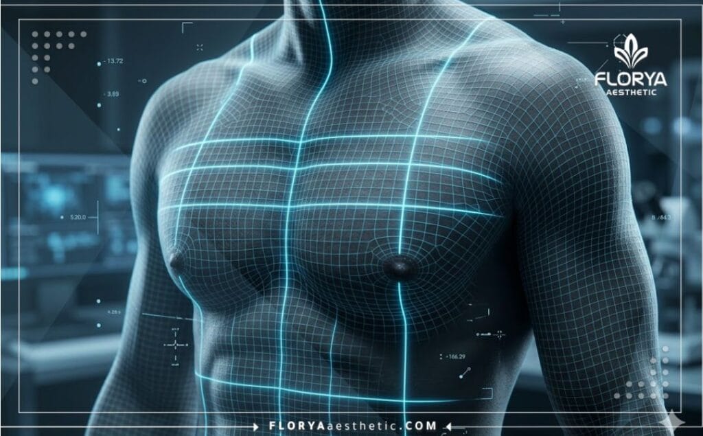 مسح ضوئي ثلاثي الأبعاد لمنطقة صدر الرجل يوضح دقة تقنيات شفط الدهون.