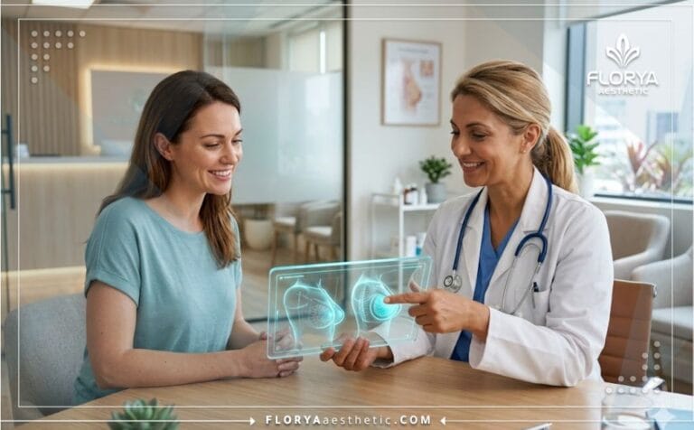 طبيب تجميل يشرح خطة العلاج الرقمية مع أفضل دكتور لشد وتكبير الثدي معاً لضمان أفضل النتائج.