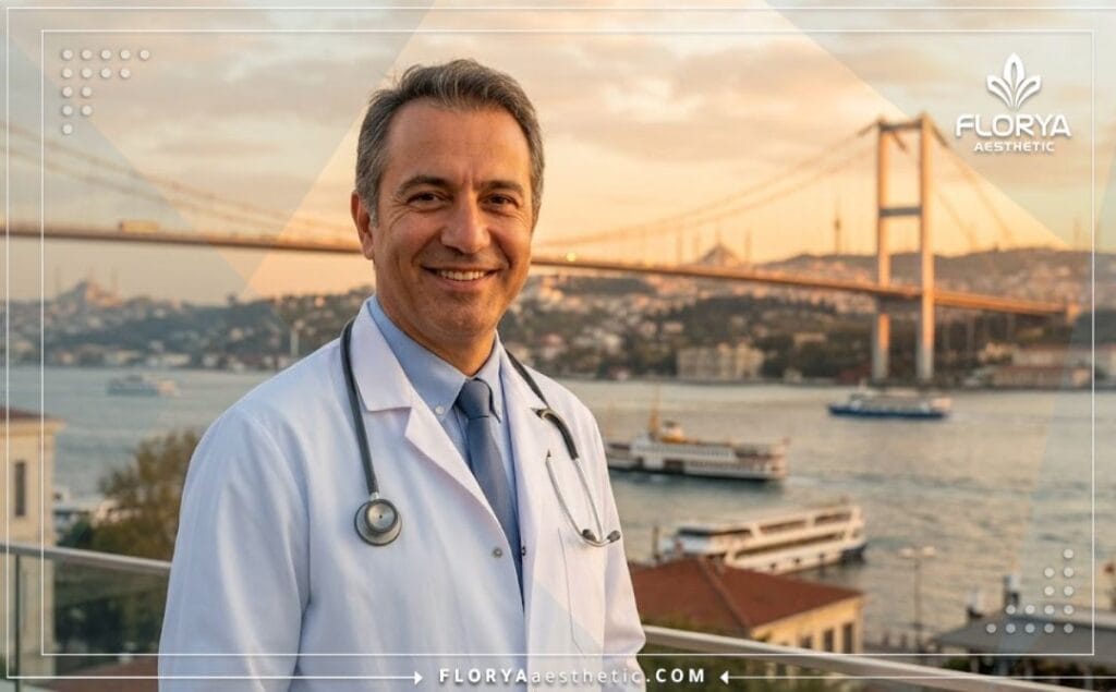 Friendly expert doctor in Istanbul with Bosphorus Bridge background