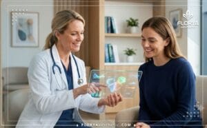 Le meilleur docteur pour l'otoplastie sans chirurgie expliquant un plan de traitement numérique à son patient dans une clinique moderne.