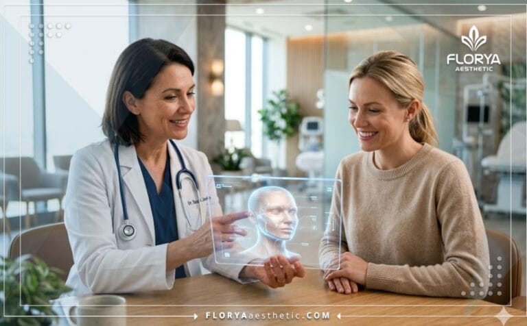 طبيب يشرح للمريض خطة العلاج الرقمية في أفضل عيادات تجميل الوجه و الرقبة