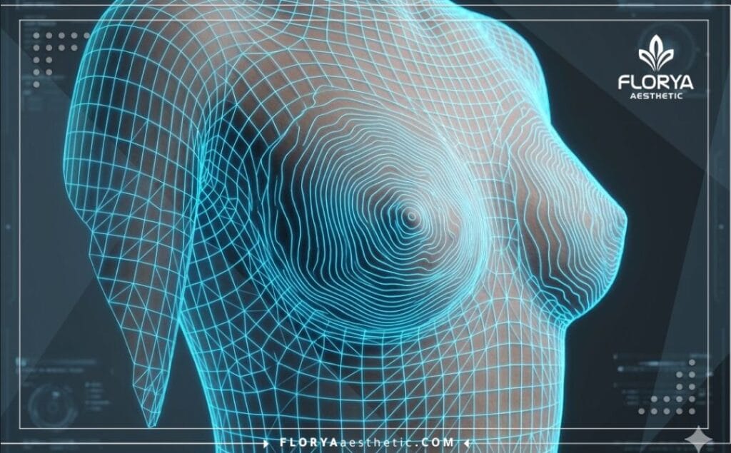 مسح رقمي ثلاثي الأبعاد يوضح دقة توزيع الدهون في منطقة الثدي بشكل علمي متطور.