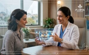 طبيب محترف يشرح خطة جراحة الجفن التجميلية في تركيا باستخدام تقنيات رقمية متطورة بدون نصوص