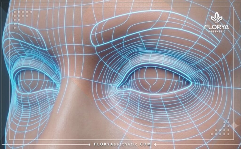 مسح رقمي ثلاثي الأبعاد لمنطقة العين يوضح دقة تقنيات شد الجفون الحديثة