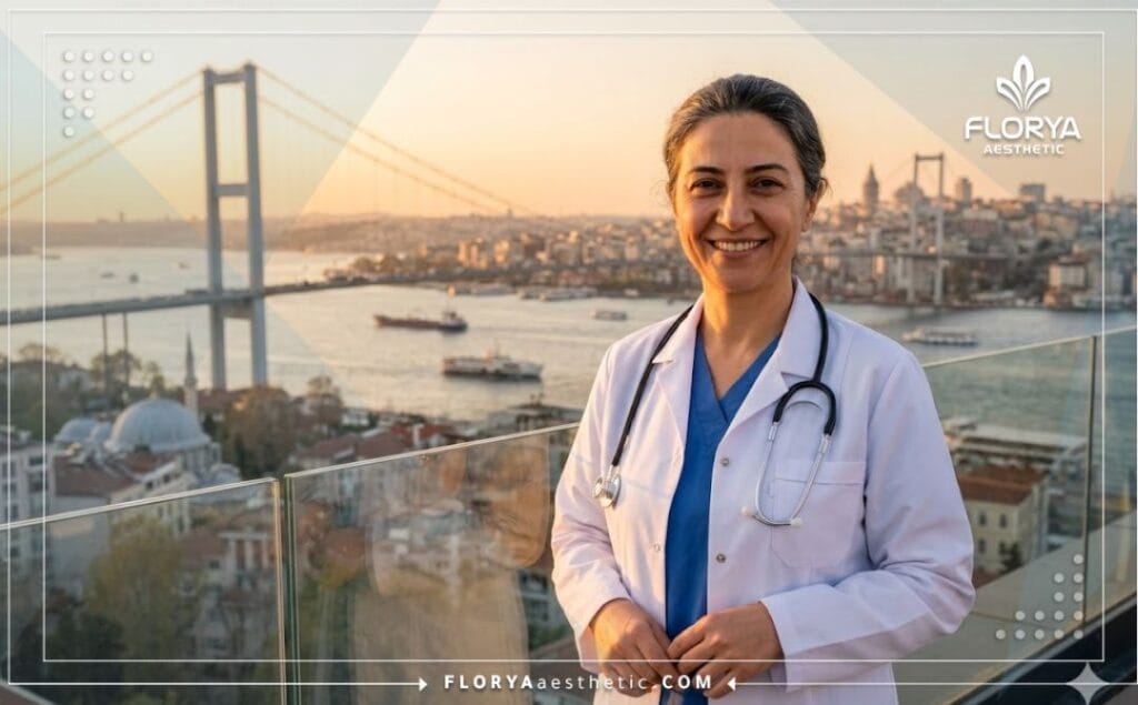 Friendly aesthetic surgeon smiling in Istanbul near the Bosphorus Bridge