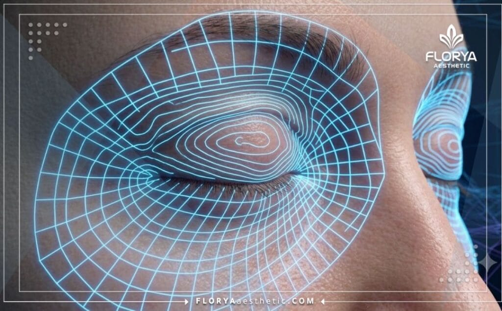 Escaneo digital 3D de alta tecnología centrado en la anatomía de los párpados.