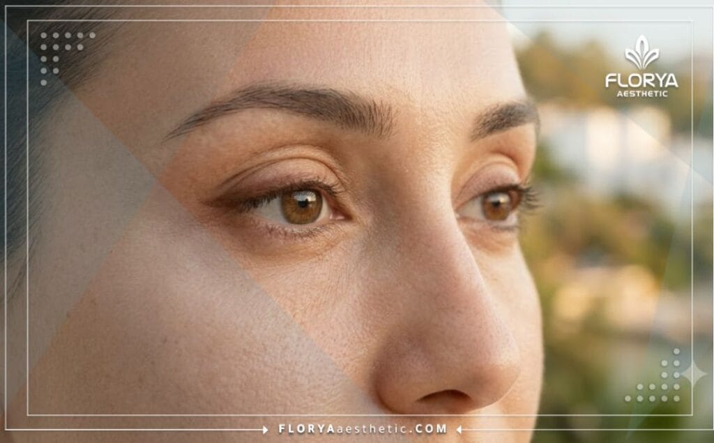 لقطة قريبة تظهر النتائج المثالية والطبيعية بعد تجميل العيون
