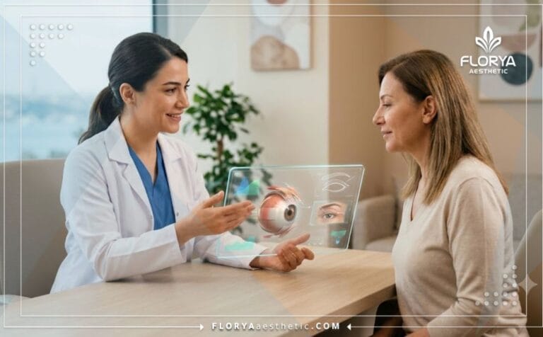 طبيب محترف يشرح خطة رفع الجفون المتهدلة في تركيا للمريض باستخدام أحدث التقنيات