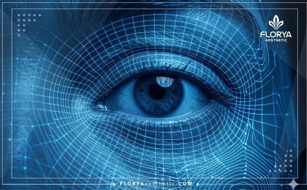 Modélisation 3D détaillée de la zone oculaire pour la précision.
