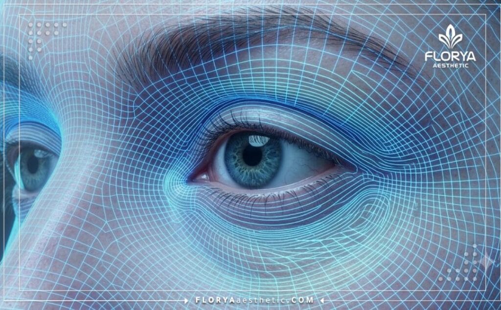 High-tech 3D macro surface scan focusing on the detailed eyelid area