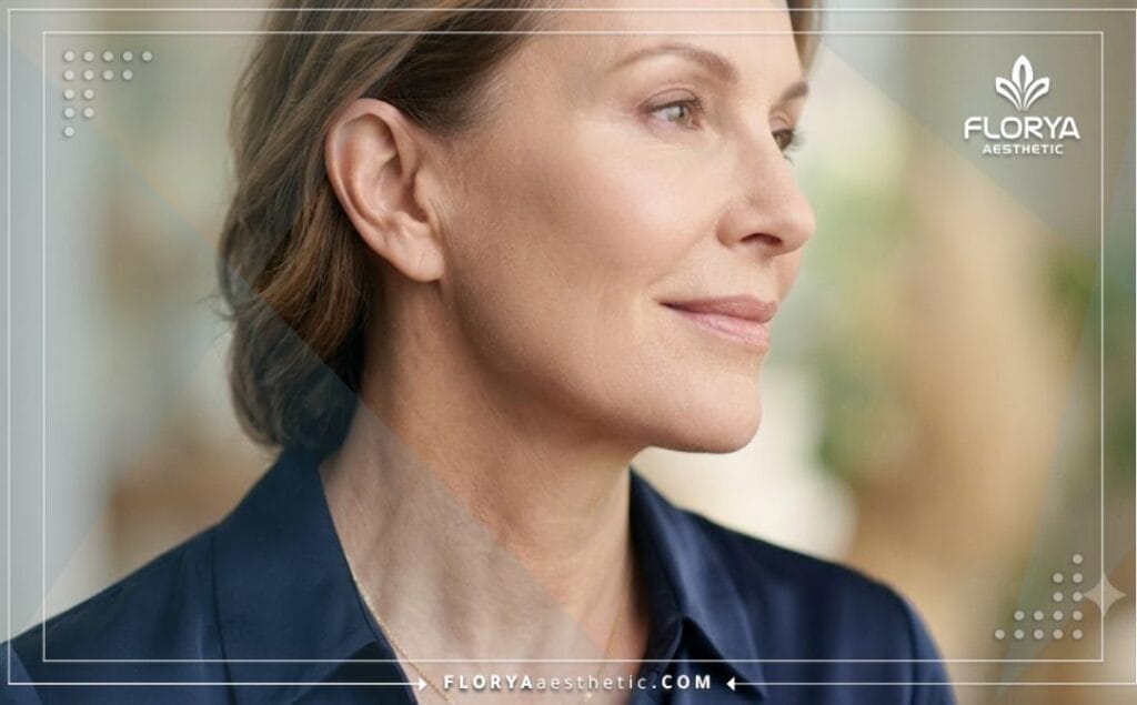 Close-up cinematic shot showcasing the flawless and natural rejuvenation results of a facial procedure.